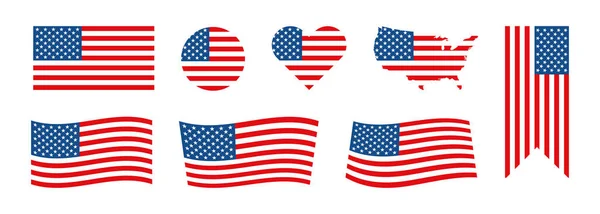 Flag Usa Set Isolated Icon Flat Style Vector — Stock Vector