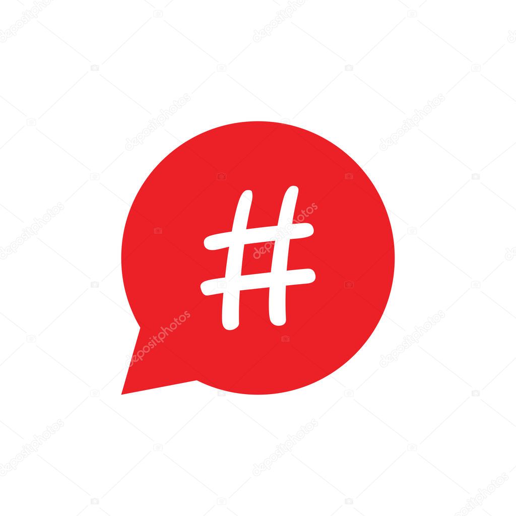 Hashtag icon in bubble, flat style. Social media vector