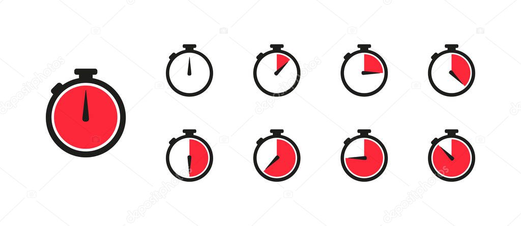 Watch, time icon, clock set isolated icon in flat style, vector