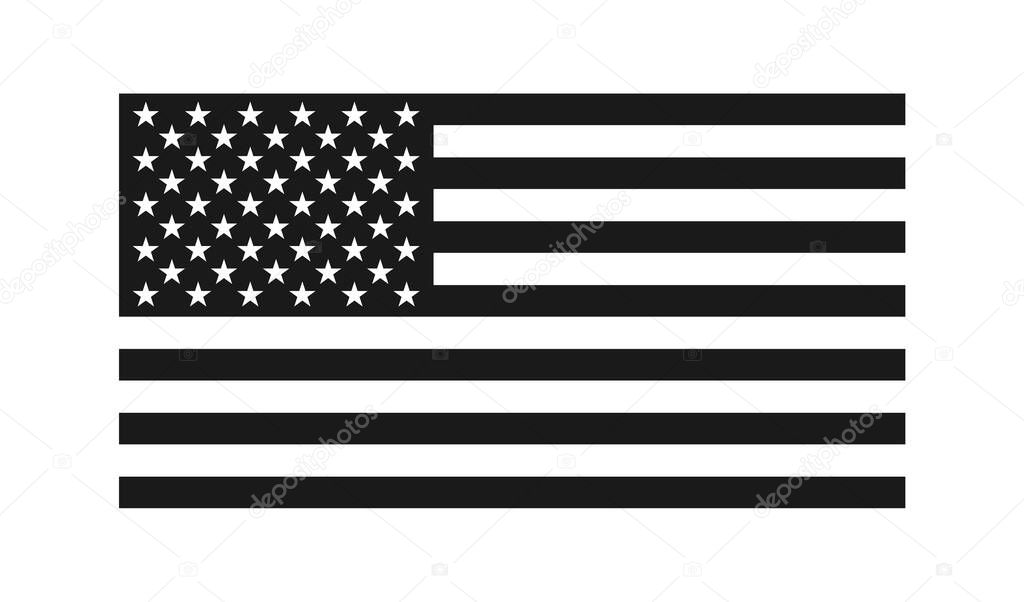 USA flag black and white icon in flat style. Vector isolated
