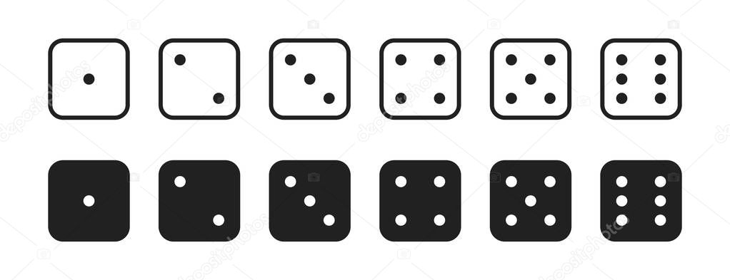 Dice icon for game, set isolated vector sign symbol 