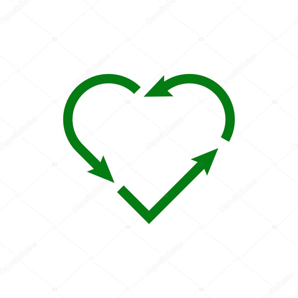 Recycle heart flat isolated icon for web. Vector graphic illustration
