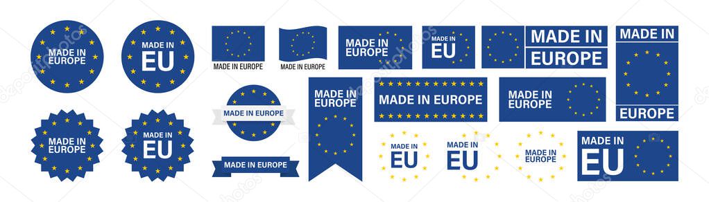 Made in Europe set flat icon for banner design. Isolated vector illustration