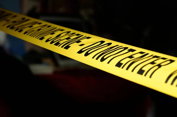 Yellow Police Crime Scene Tape Staged Crime Scene — Stock Photo, Image