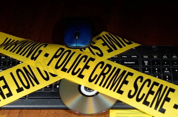 Yellow Police Crime Scene Tape Staged Cybercrime Scene Royalty Free Stock Images