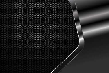 Altıgen gradyan gri ağ arka planı üç ışık kaynağı ve iş için ışıltılı metal şekilli.