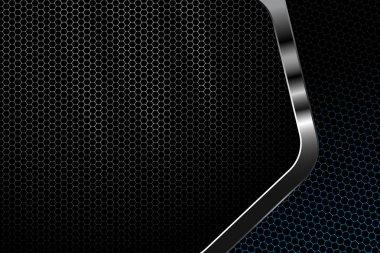 Altıgen gradyan gri ağ arkaplanı ile iş için ışıltılı metal çerçeve.