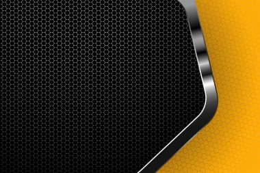 Altıgen gradyan sarı ve gri örgü arkaplan. İş için ışıltılı metal çerçeve..