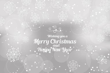 Vektör size mutlu Noeller ve soyut açık gri arkaplan aydınlık ve kar taneleri ile mutlu yıllar diler..