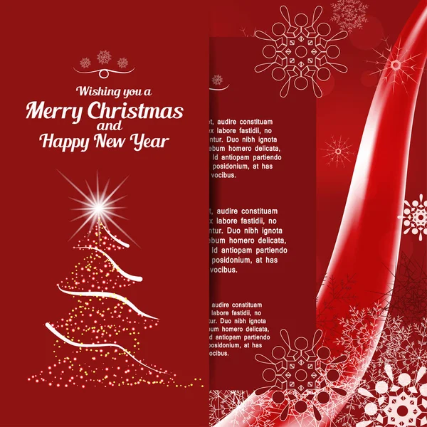 Векторная иллюстрация поздравительного конверта с елкой и вставки на Рождество и Новый год на абстрактном красном фоне с волнами, снежинками . — стоковый вектор