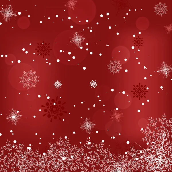 Διάνυσμα διακοπές αφηρημένο κόκκινο φόντο με χιονόπτωση, ακτινοβολία και νιφάδες χιονιού. — Διανυσματικό Αρχείο