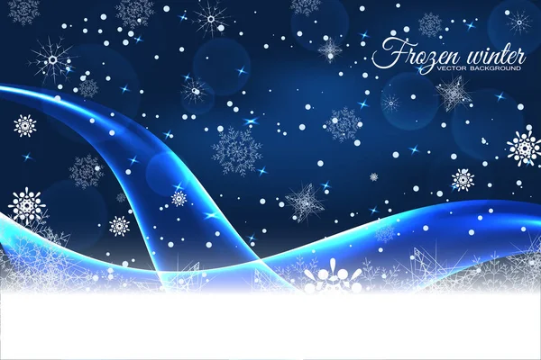 Διάνυσμα αφηρημένη χειμώνα σκούρο μπλε φόντο με κύματα και νιφάδες χιονιού. — Διανυσματικό Αρχείο