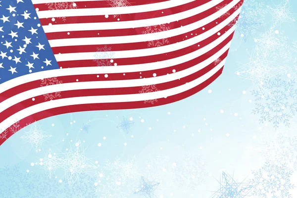Ilustración del gradiente navideño fondo azul claro con bandera ondeante, copos de nieve y nevadas . — Foto de Stock