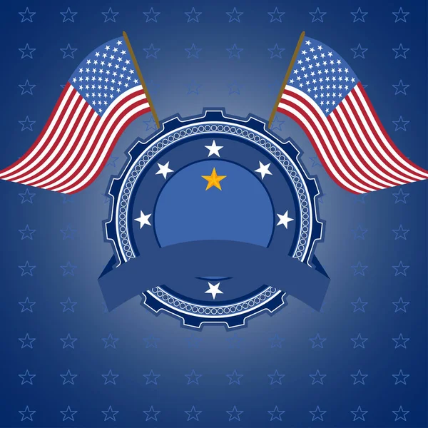 Illustration of background with stars for patriotic holidays with label, waving flags and blue stripe. — ストック写真