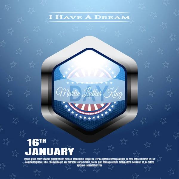 Vector holiday background of Martin Luther King Day with glass blue label in the metal frame.