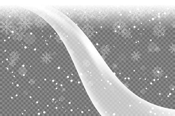 Vector blank of transparent snowfall with snowflakes, wave and radiance. — ストックベクタ