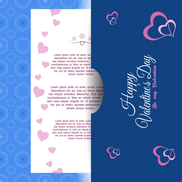 Vector blauwe wenskaart voor Happy Valentine 's Day met insert. — Stockvector