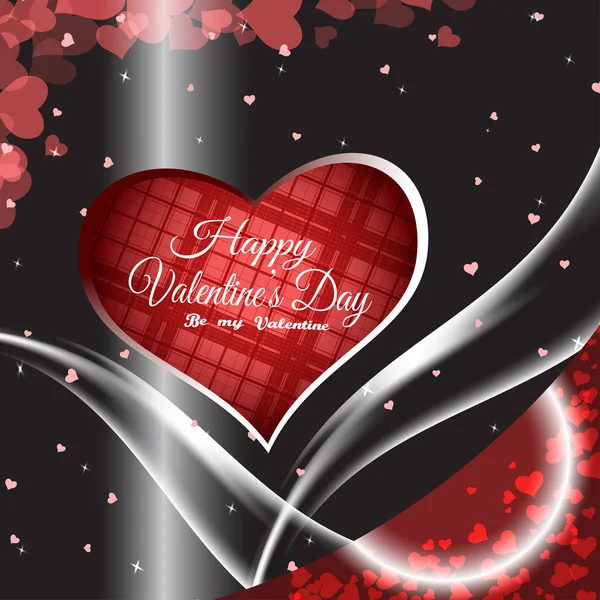 Vektor Happy Valentinstag Umschlag auf dem Gradienten dunkelgrau und rot Hintergrund mit Herz Silhouetten, Wellen, Sterne, Schlitz in der unteren rechten Ecke. — Stockvektor
