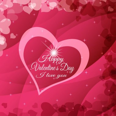 Kalp siluetleri, dalgalar ve yıldızlı gradyan kırmızı arka planda Sevgililer Günü 'nün taşıyıcı posteri.