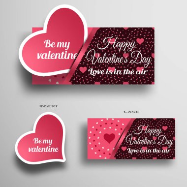 Tebrik kartı vektör kümesi. Gri arkaplandaki çizgiler ve kalplerin koyu desenli olması durumunda ekleyin..