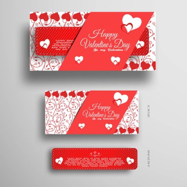 Sevgililer Günü için gri arkaplanda kırmızı desenli bir tebrik kartı seti.
