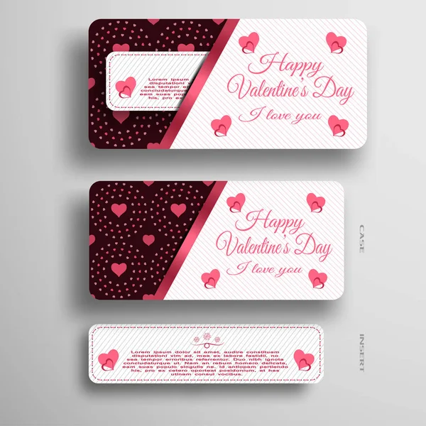 Vector conjunto de tarjeta de felicitación insertar en caso de que con el patrón de corazones y líneas en el fondo gris . — Vector de stock