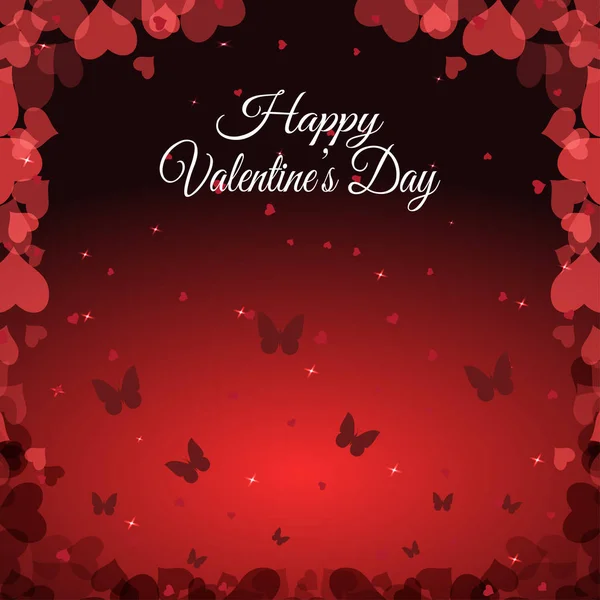 Vector Feliz Día de San Valentín degradado fondo rojo con corazones y siluetas de mariposa . — Vector de stock