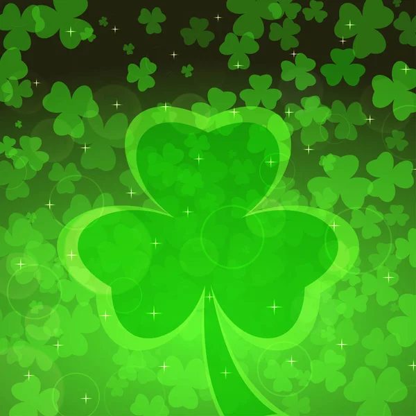 Vector abstract gradient green background for Happy St. Patrick's Day with leaves of clover pattern and silhouettes. — ストックベクタ