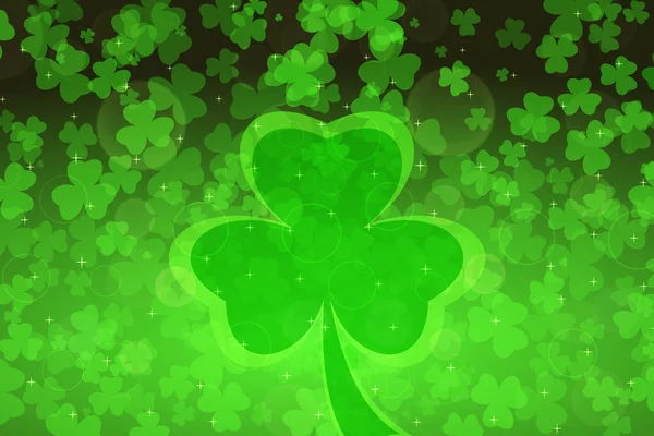 Vector abstract wide gradient green background for Happy St. Patrick's Day with leaves of clover pattern and silhouettes. — Stock Vector