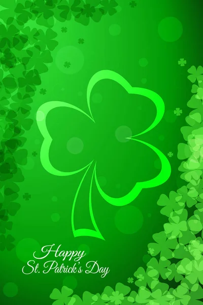 Fond vert dégradé abstrait vectoriel pour la Saint-Patrick heureuse avec des feuilles de trèfle et silhouette rayonnante . — Image vectorielle