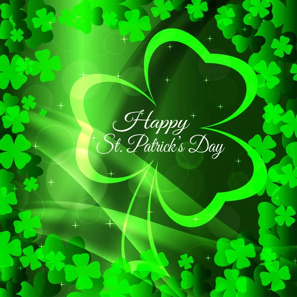 Fond vert dégradé abstrait vectoriel pour la Saint-Patrick heureuse avec des feuilles de motif de trèfle et silhouette rayonnante . — Image vectorielle