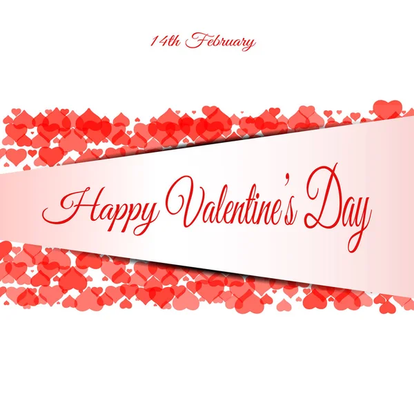 Vector Happy Valentine's Day background from two bands of hearts, paper stripe and text. — стоковий вектор