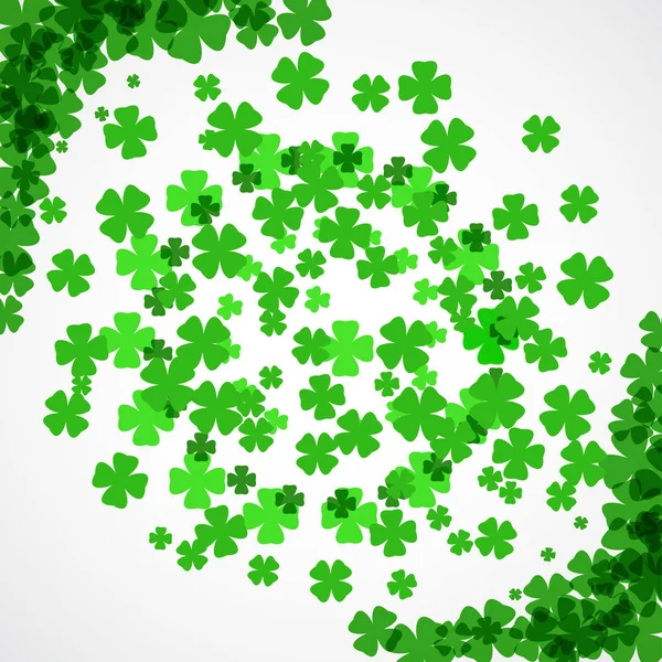 Vector Happy St. Patrick's Day poster on the white background with clover leaves arranged in a circle and at corners. — ストックベクタ