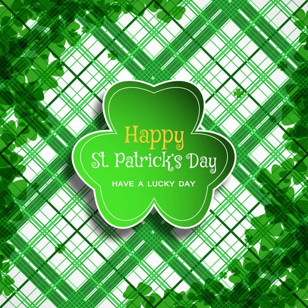 Vector Happy St. Patrick's Day affiche sur le fond blanc et vert motif ligne, feuille de forme de trèfle coupé à partir de papier, ombre, texte et feuilles de trèfle disposés aux coins . — Image vectorielle