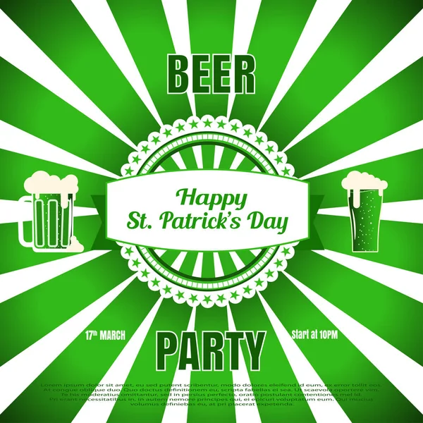 Affiche Fête Bière Vectorielle Pour Saint Patrick Sur Fond Vert — Image vectorielle