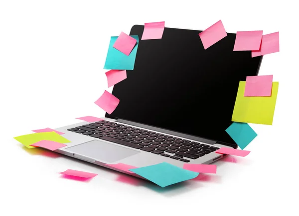 Afbeelding van laptop vol met kleurrijke kleverige nota's herinneringen — Stockfoto