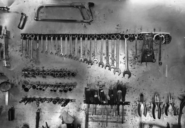 Workshop Scene Image Old Tools Hanging Wall Workshop Vintage Retro — Stock Photo, Image