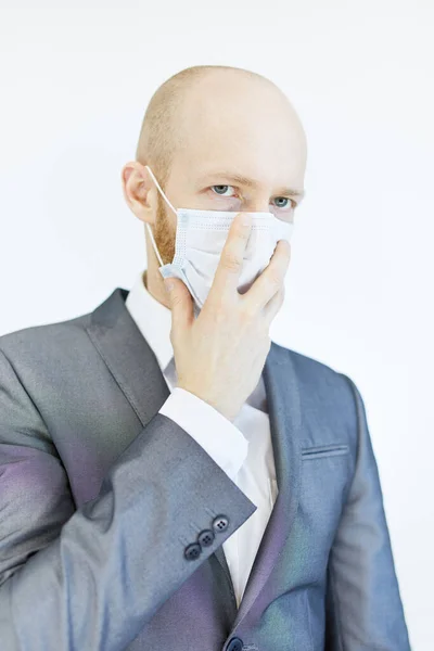 Kép Üzletember Visel Antibakteriális Maszk Ellen Vírus Szennyezés — Stock Fotó