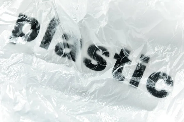 Svart Plast Ord Transparent Vit Engångs Plastpåse Miljöförorening Problembild Med — Stockfoto