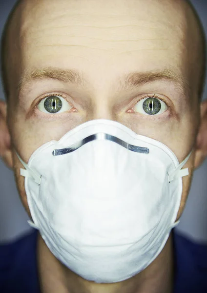 Closeup Portrait Man Wearing Protective Mask Virus Pollution — Stock Photo, Image