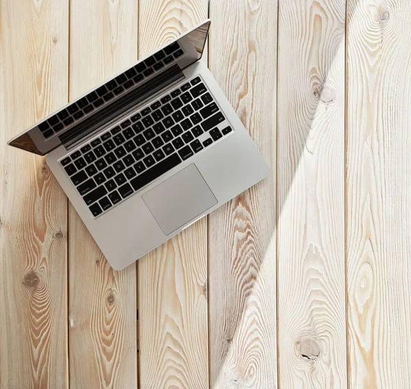 Top View Laptop Loft Style Table Sunny Day Coworking Working — Stock Photo, Image