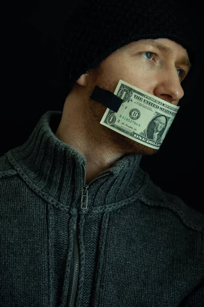 Concept Image Corruption Bribery Silent Money Portrait Man His Mouth — Stock Photo, Image