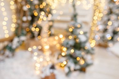Noel arkaplanı, neşeli Bokeh ışıklandırması, bulanık tatil geçmişi. Yeni yıl arkaplanı
