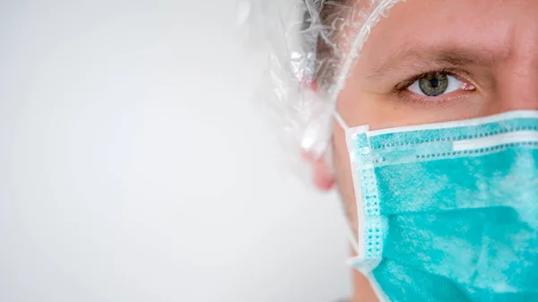 Vit Man Med Ansiktsmask Viruset Har Orsakat Nödsituation Skyddande Aspiratorisk — Stockfoto