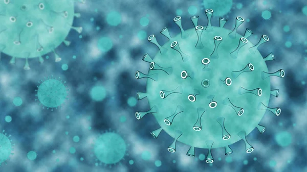 Sıvı Mikroskobik Görüntüde Yüzen Grip Koronavirüsü Solunum Yoluna Saldıran Bir — Stok fotoğraf