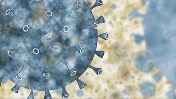 Coronavirus Influenzale Galleggiante Vista Microscopica Fluido Agente Patogeno Che Attacca — Video Stock