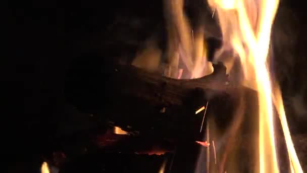 熱い轟音火と赤い石炭と暖炉 暖炉で薪を燃やし 冬のクリスマスの雰囲気の暖かさ — ストック動画