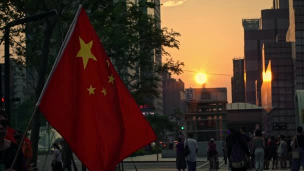 Taipei Taiwan September 2017 Slow Motion Kinesiska Röda Flaggan Vinkar — Stockvideo