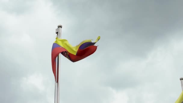 Långsamma Rörelser Malaysisk Flagga Viftar Vinden Flaggstången Vid Kuala Lumpur — Stockvideo