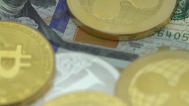 Metal Físico Oro Ripplecoin Moneda Más 100 Dólar Billete Estados — Vídeos de Stock